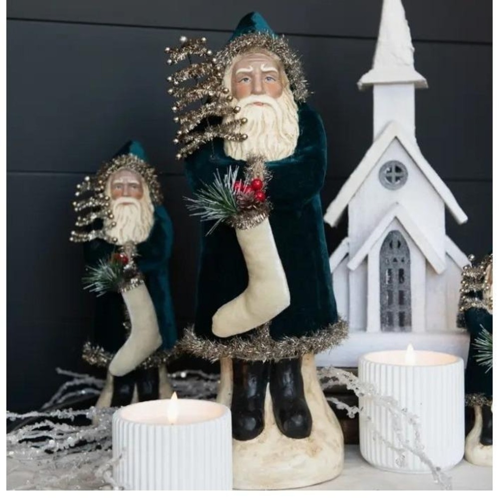 Ragon House Christmas 16.5" Deep Ocean Blue Velvet Belsnickle Santa Figurine NEW